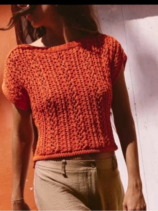 Zara Tops - NWOT ZARA Vibrant Orange Open-Knit Cropped Sweater - Size S